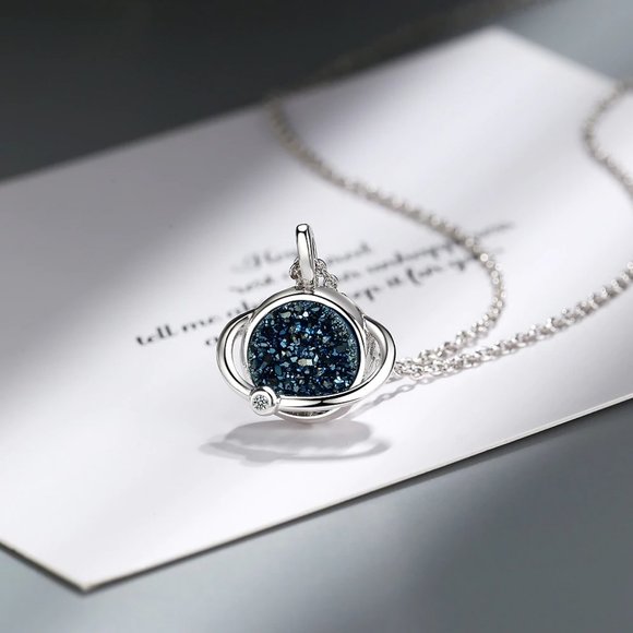 *NEW 925 Sterling Silver Druzy Planet Necklace - Picture 6 of 8